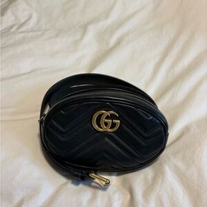 Gucci Black Quilted Leather Waist Bag with Gold Double G (size 4 aka 75)